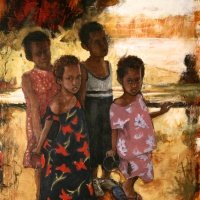 donat art - invasion  48x36 mixed media on cloth