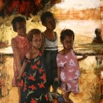 donat art - invasion  48x36 mixed media on cloth